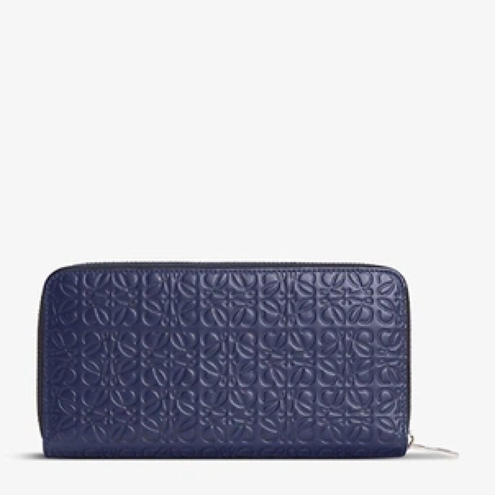 NWT Loewe Anagram-embossed Zip-around Leather Wallet In Navy Blue